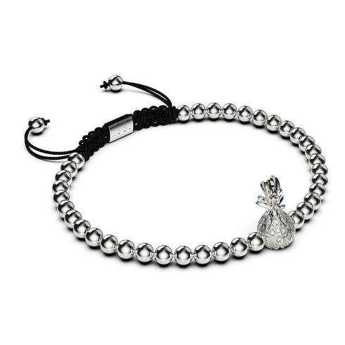 Pina colada | Argent | Noir | Ananas Cristal | Bracelet Charmballa en macramé